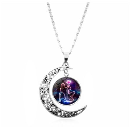 Starry Sky Animal 12 Constellation Moon Necklace Time Stone Pendant