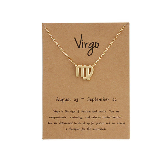 Zodiac Simple Gold Alloy Pendant Necklace