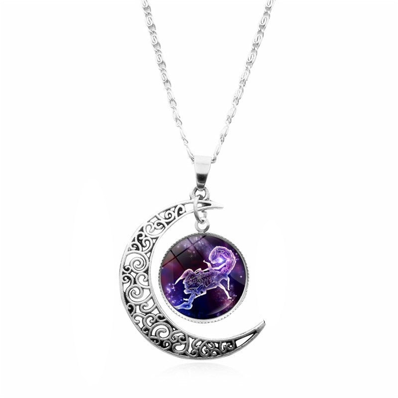 Starry Sky Animal 12 Constellation Moon Necklace Time Stone Pendant